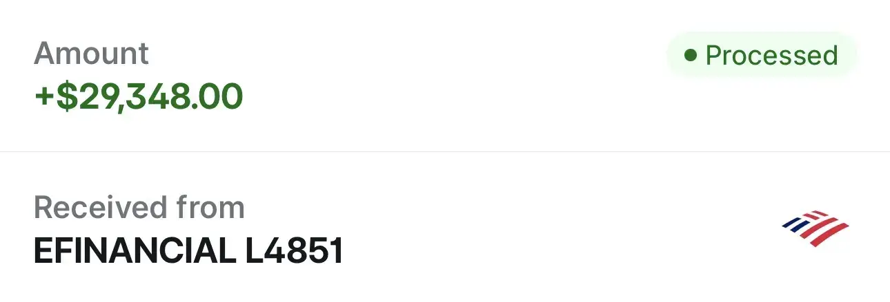Payment received, $29,348.00